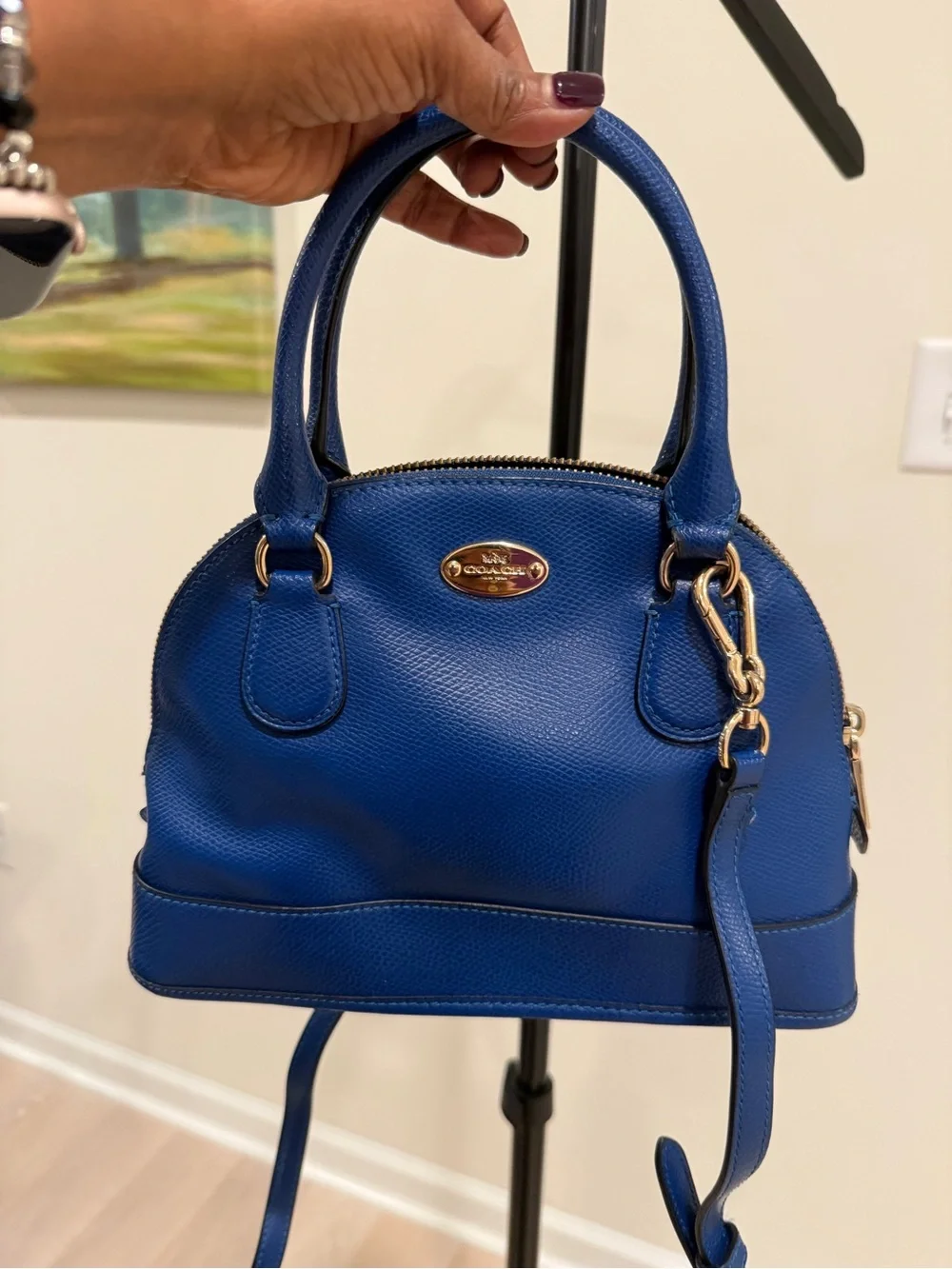 Coach Blue Crossgrain Leather Mini Dome Satchel Crossbody Bag with Gold Hardware